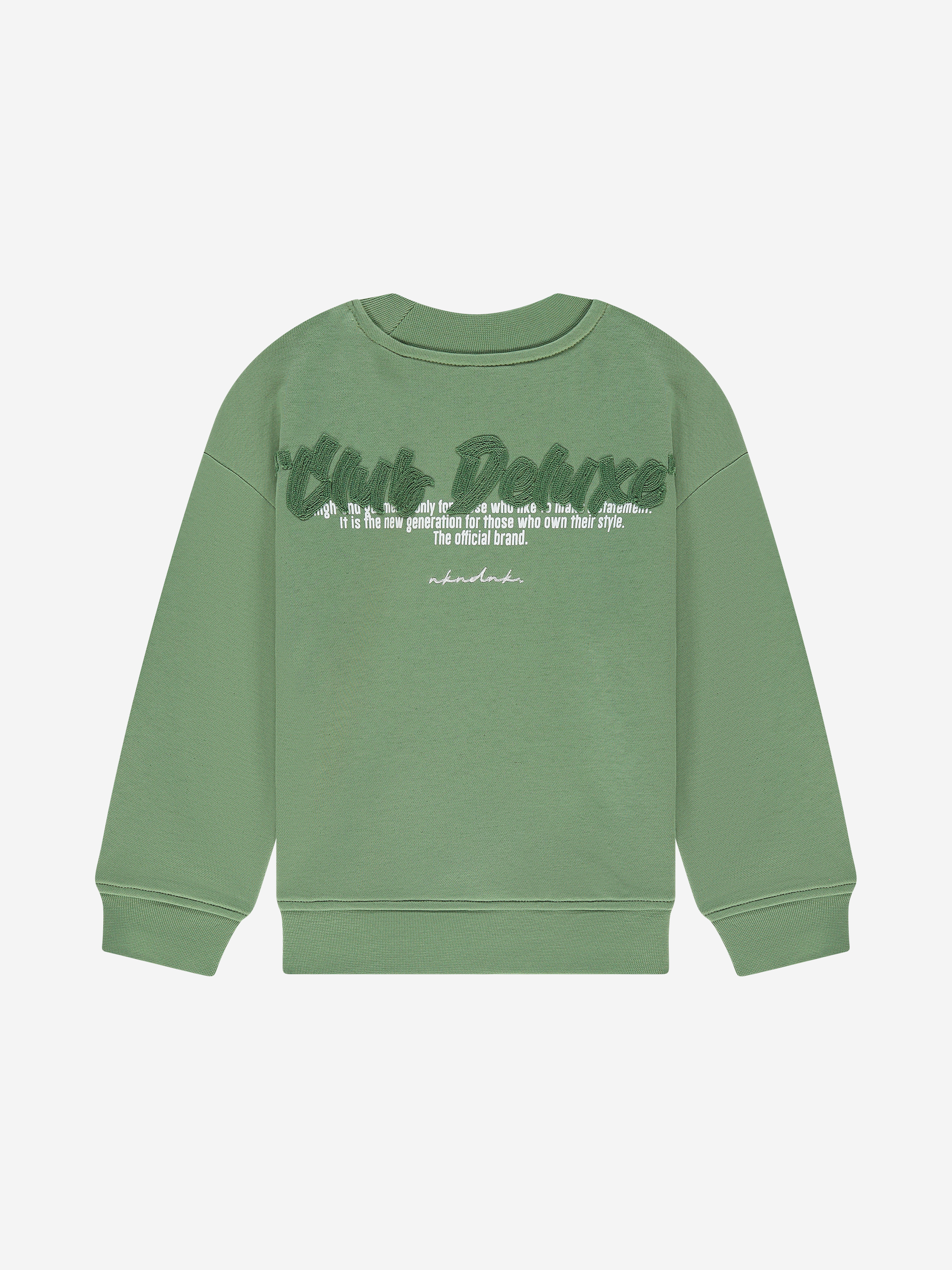 Sweater with embroidered text on the back
