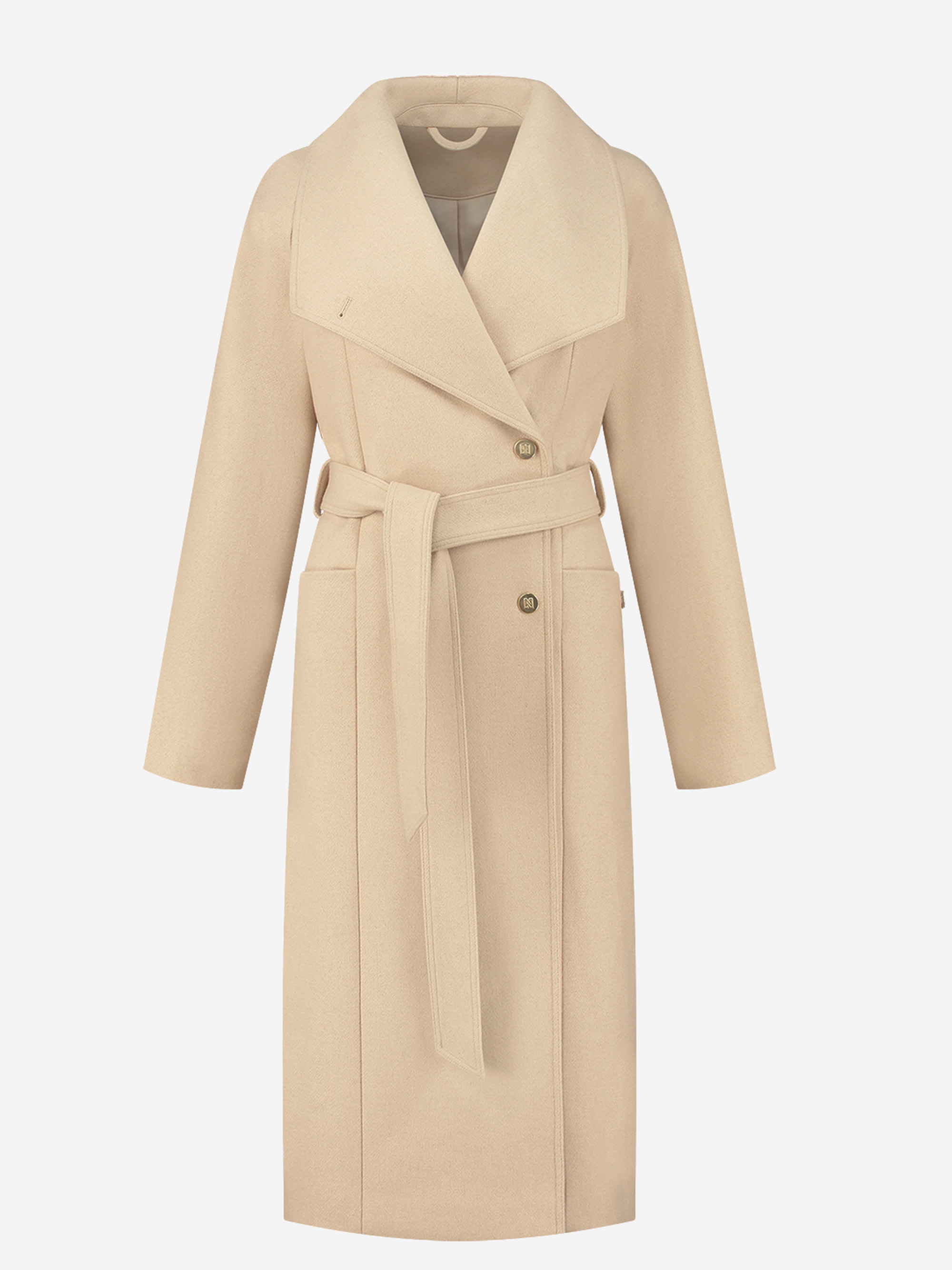 Long coat with tie belt