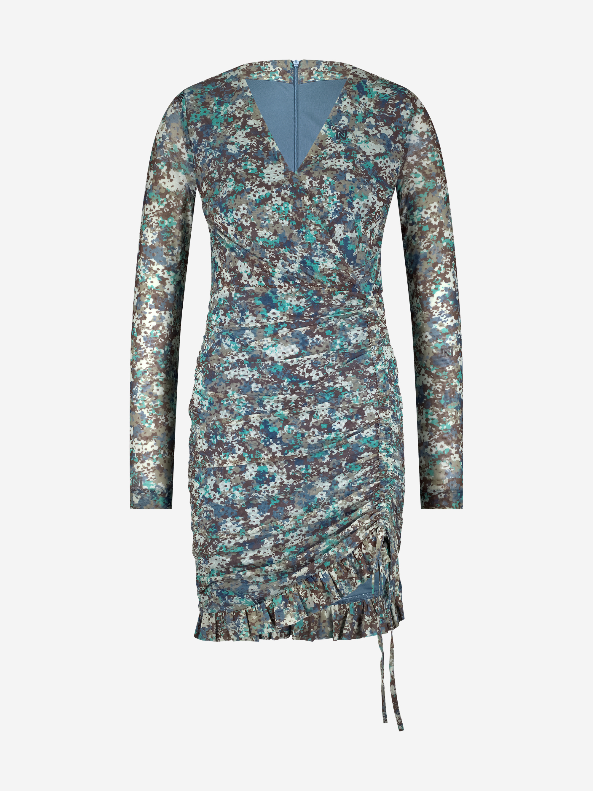 Fitted dress with floral print and draped detail