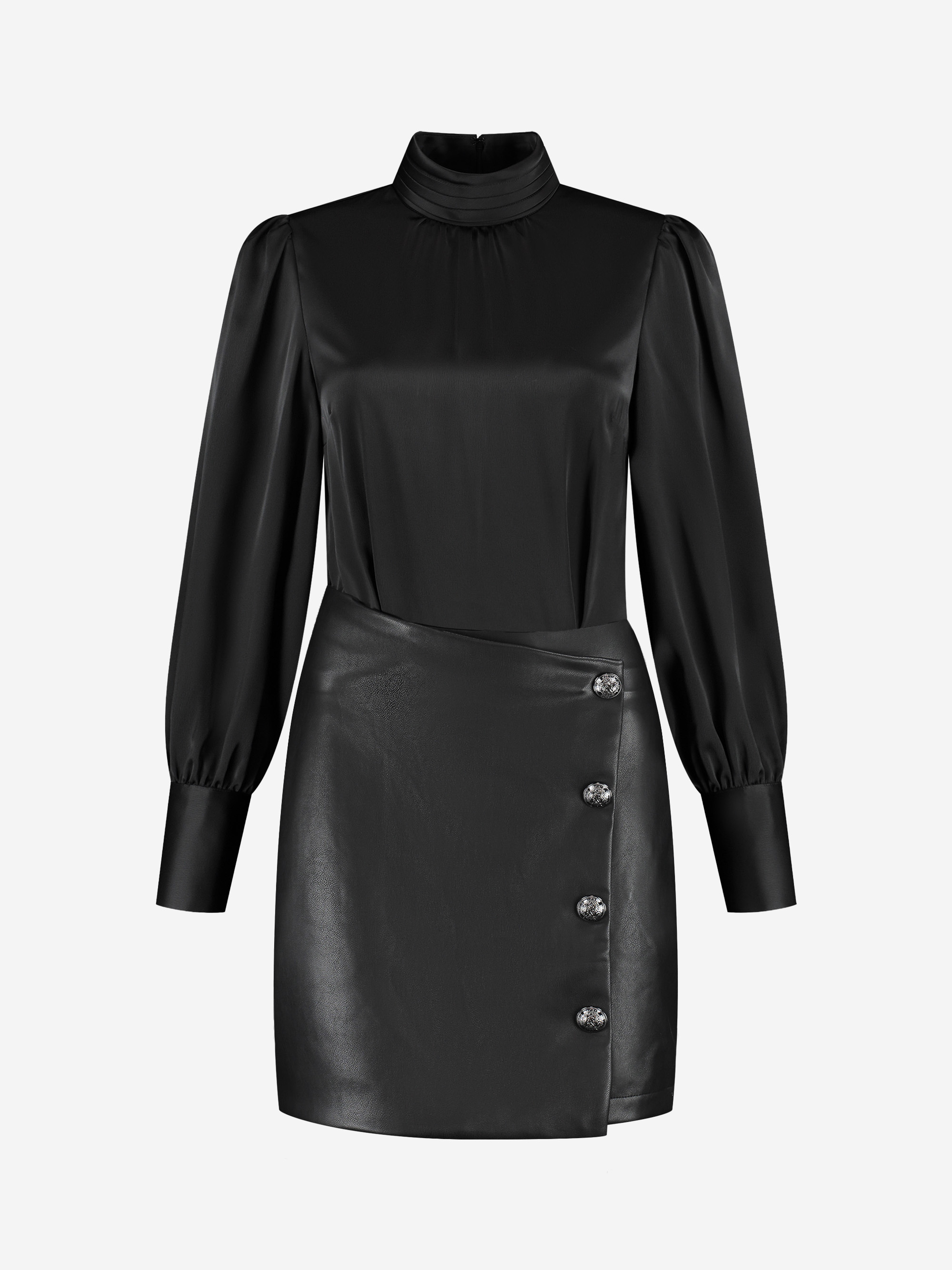 jurk met blouse top en leren-look onderkant