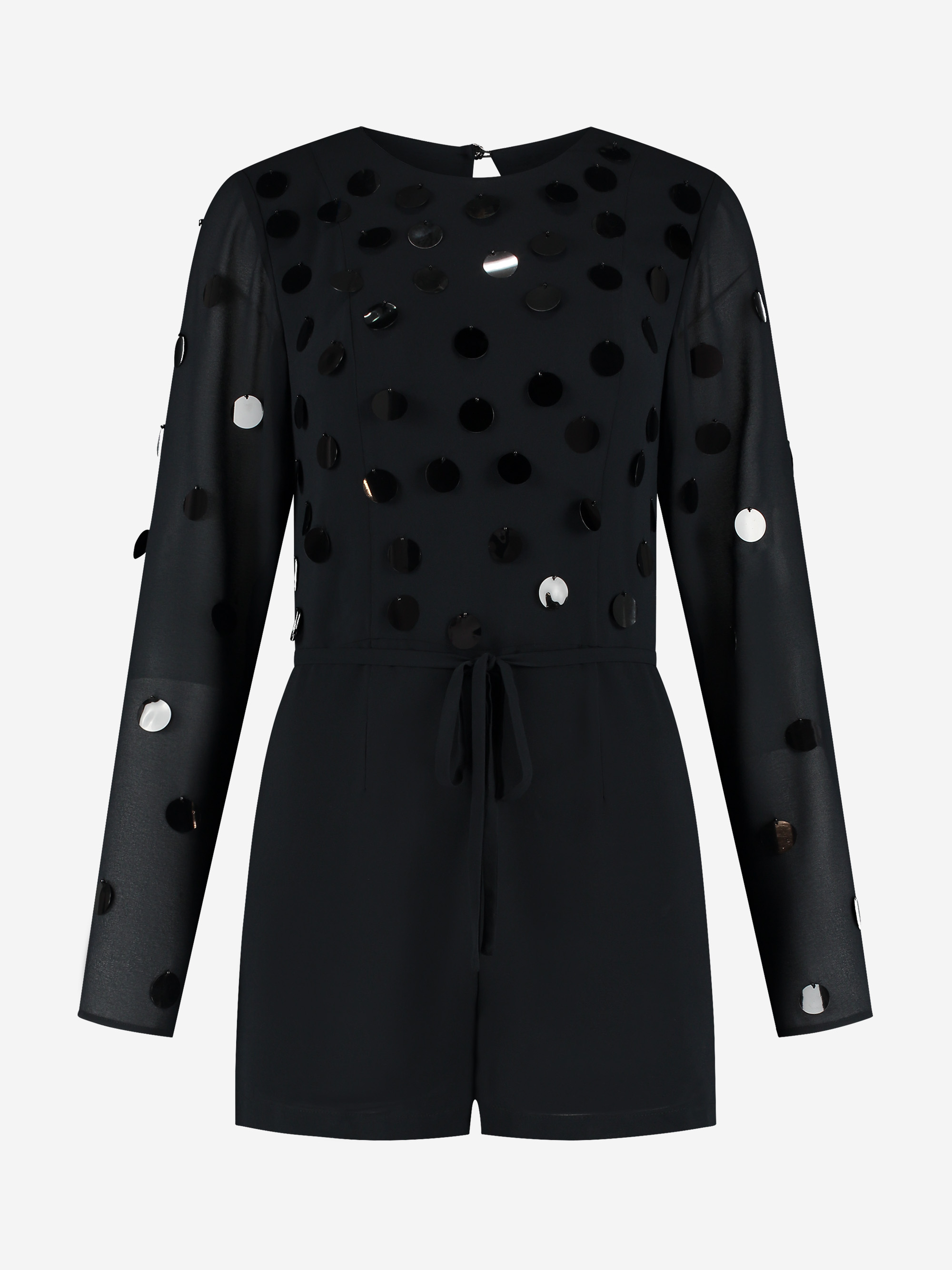 Playsuit with sequins and a tie cord