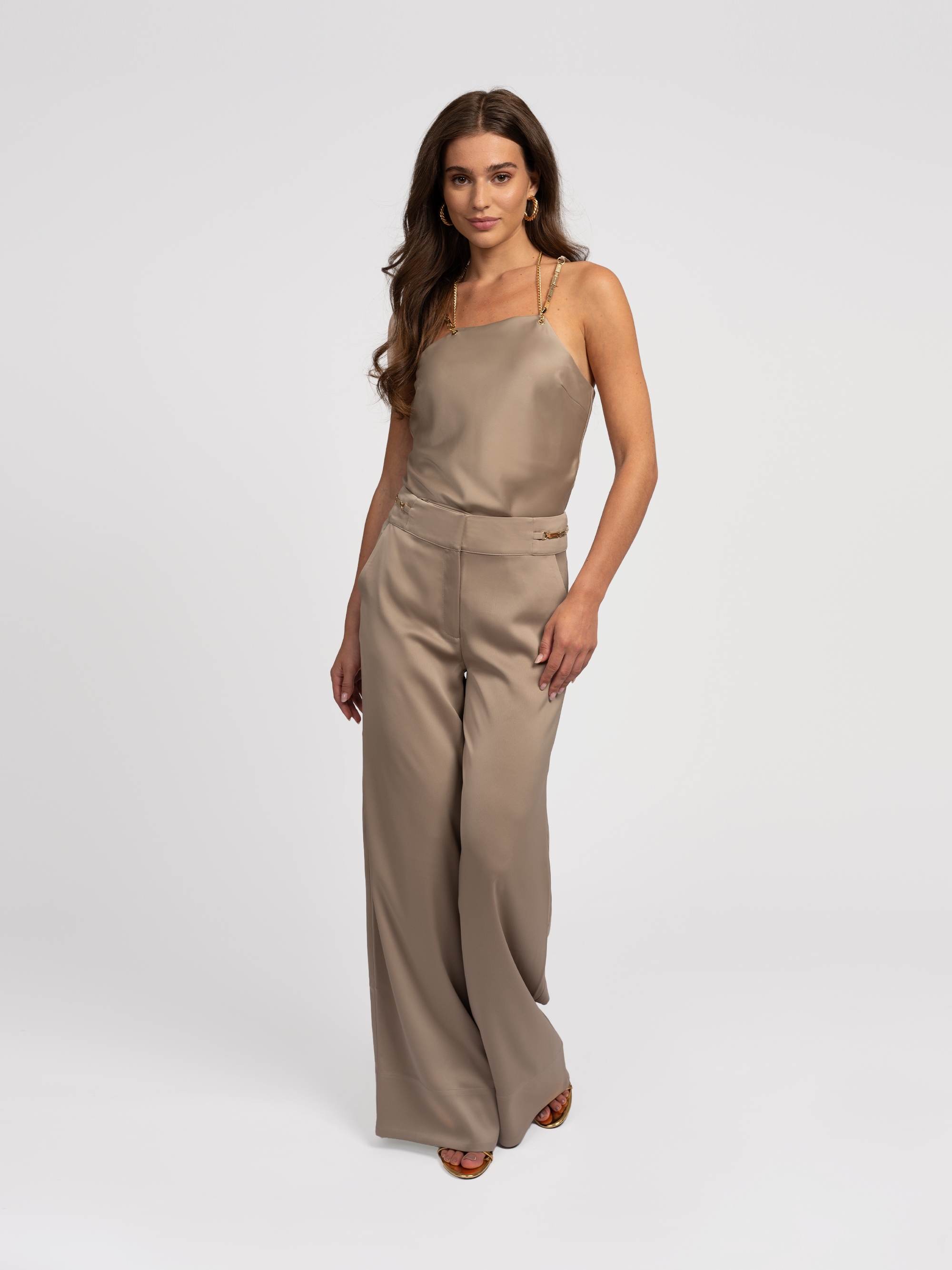 Satin pants with chain detail