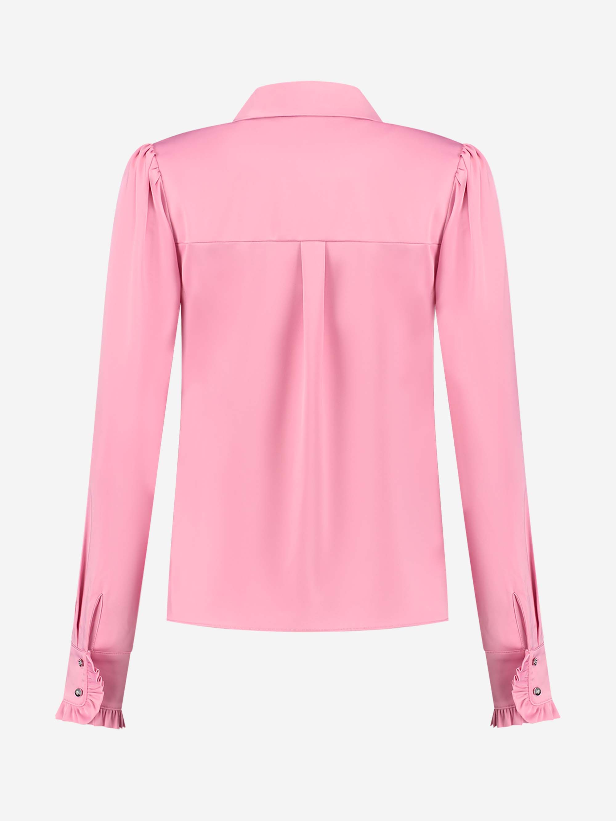 Satin look blouse with ruffles