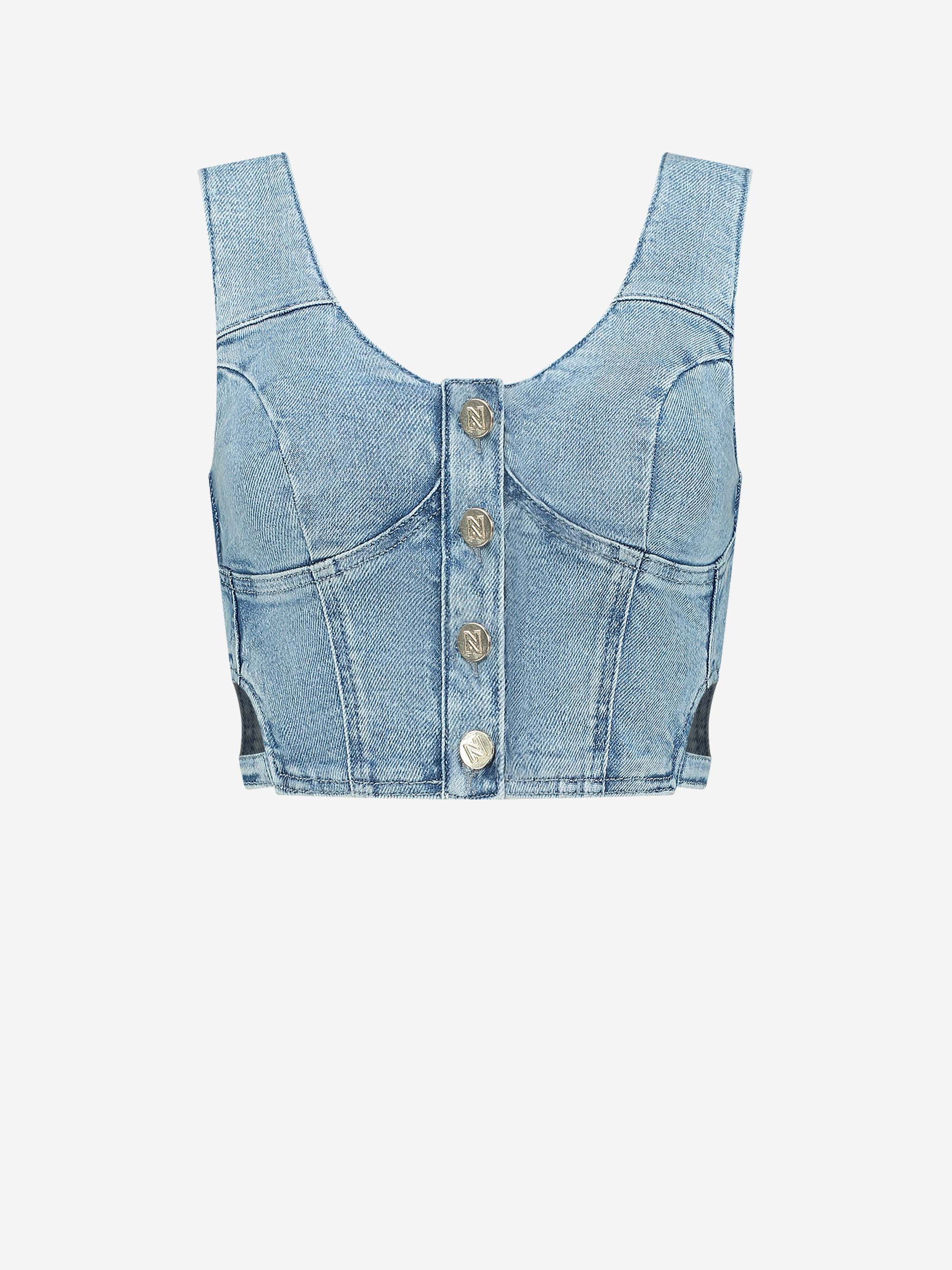 Korte denim top met cut out