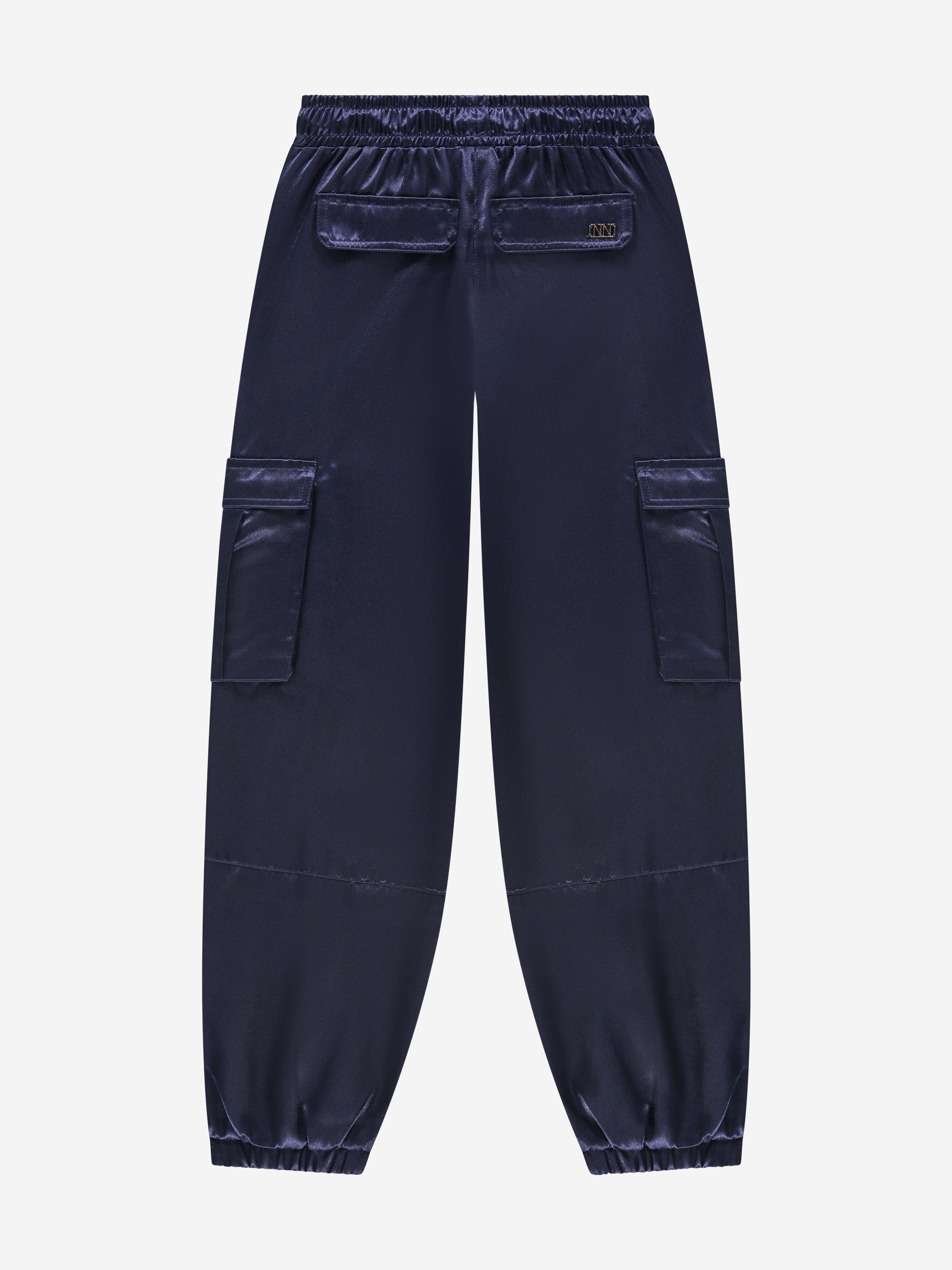 Satin cargo pants with elastic waistband