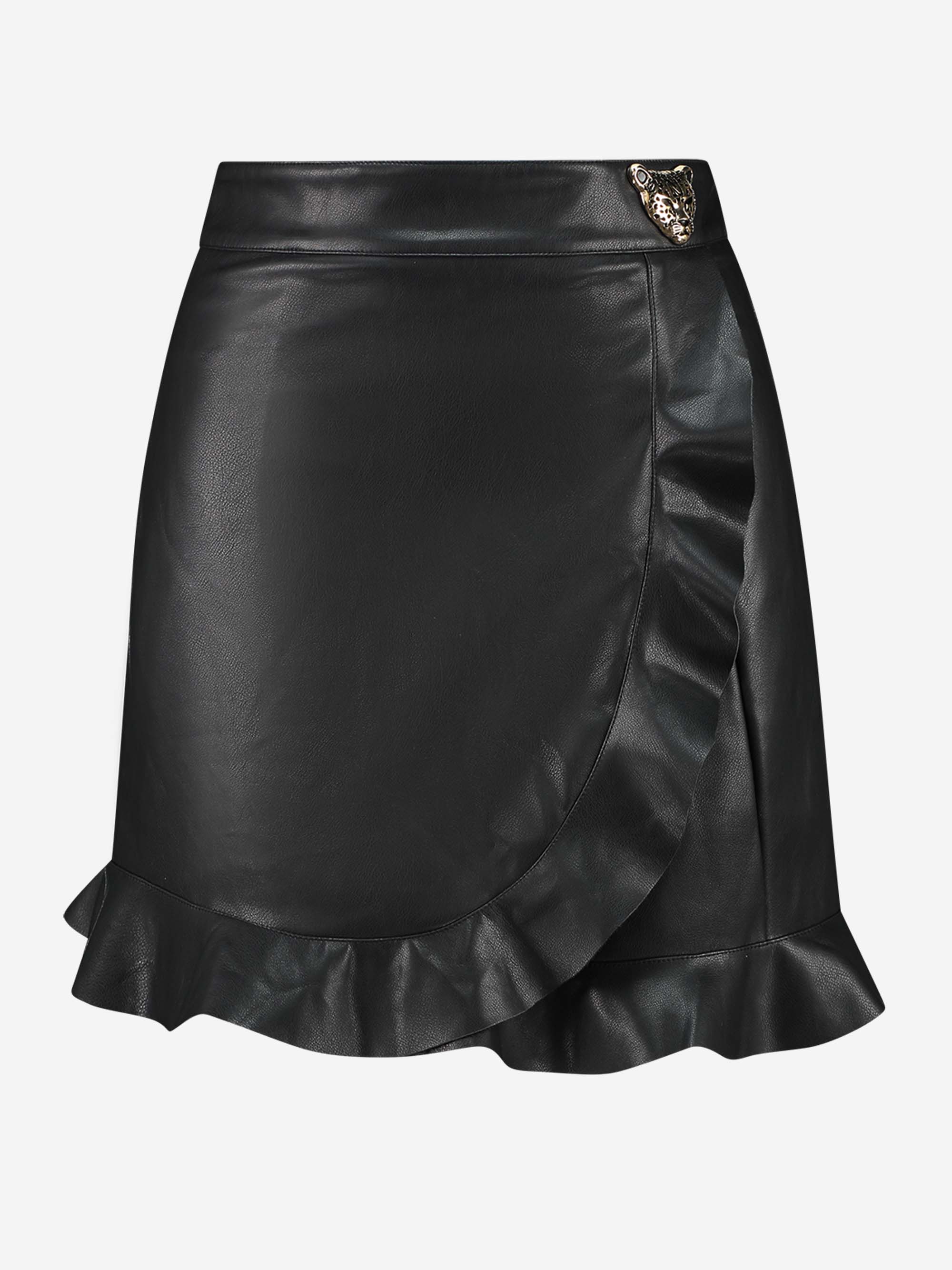 Vegan leather wrap skirt with leopard detail