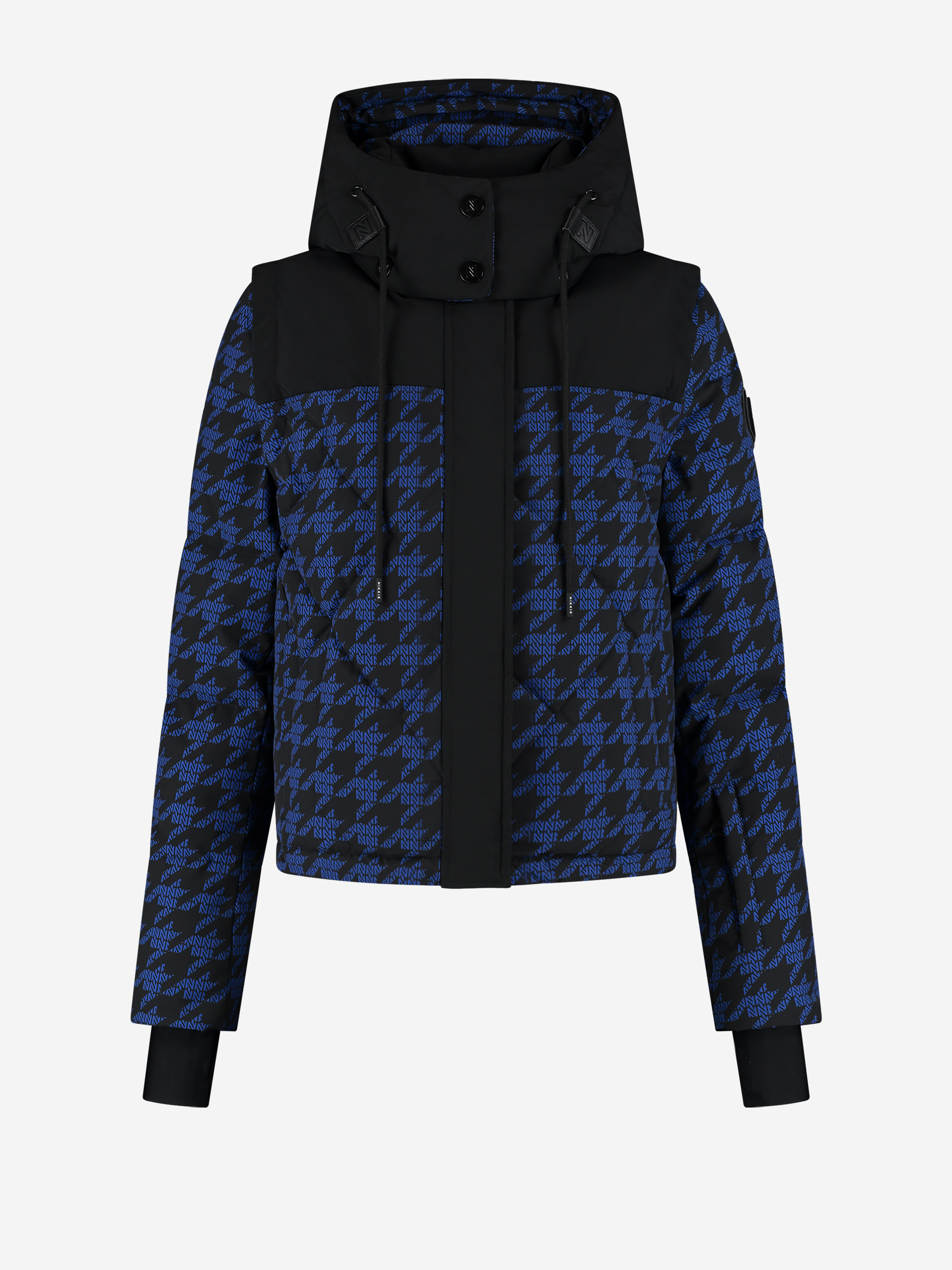 Ski jacket with logo pattern and detachable sleeves