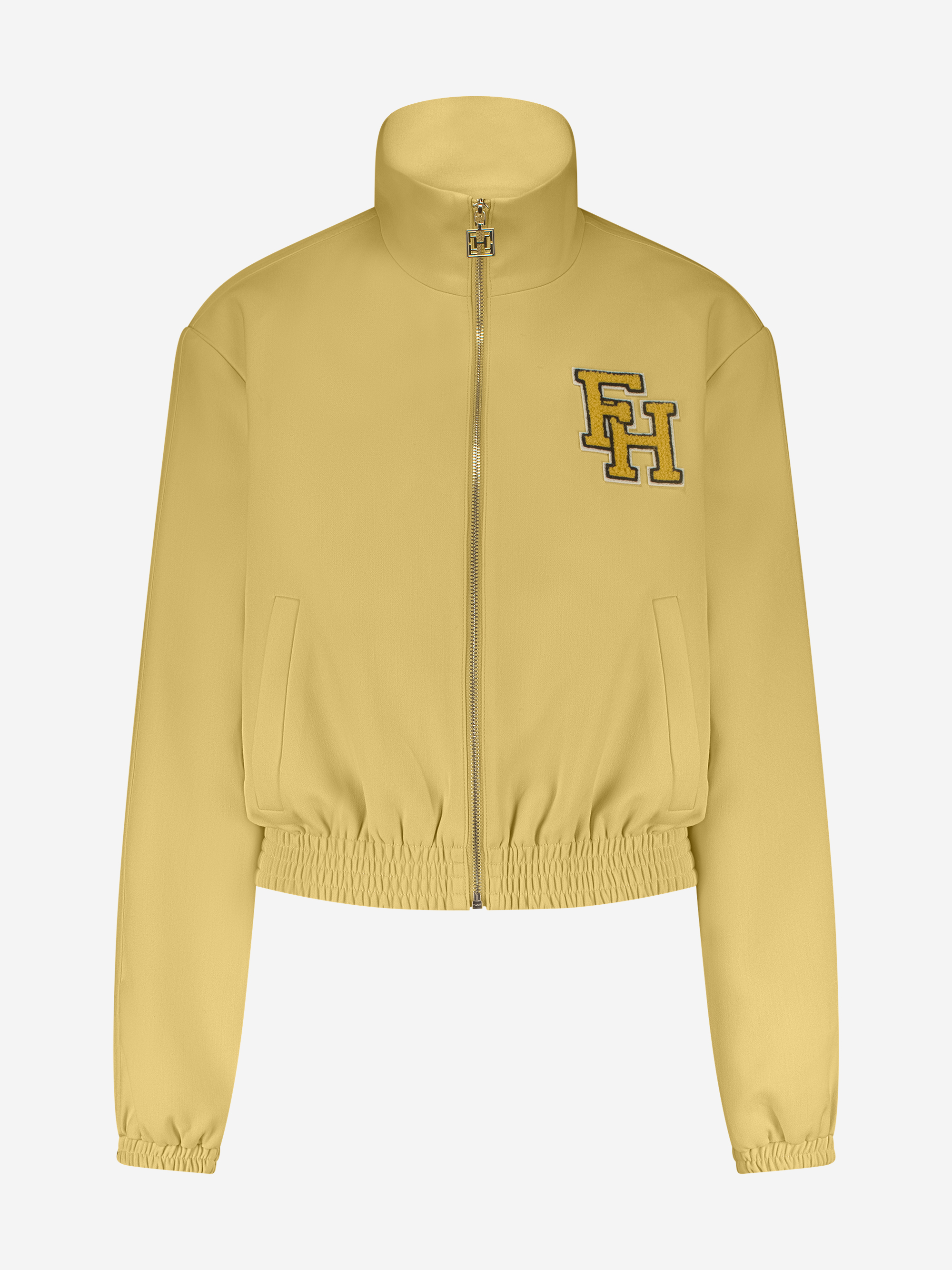 Jacket with embroidered logo and high collar