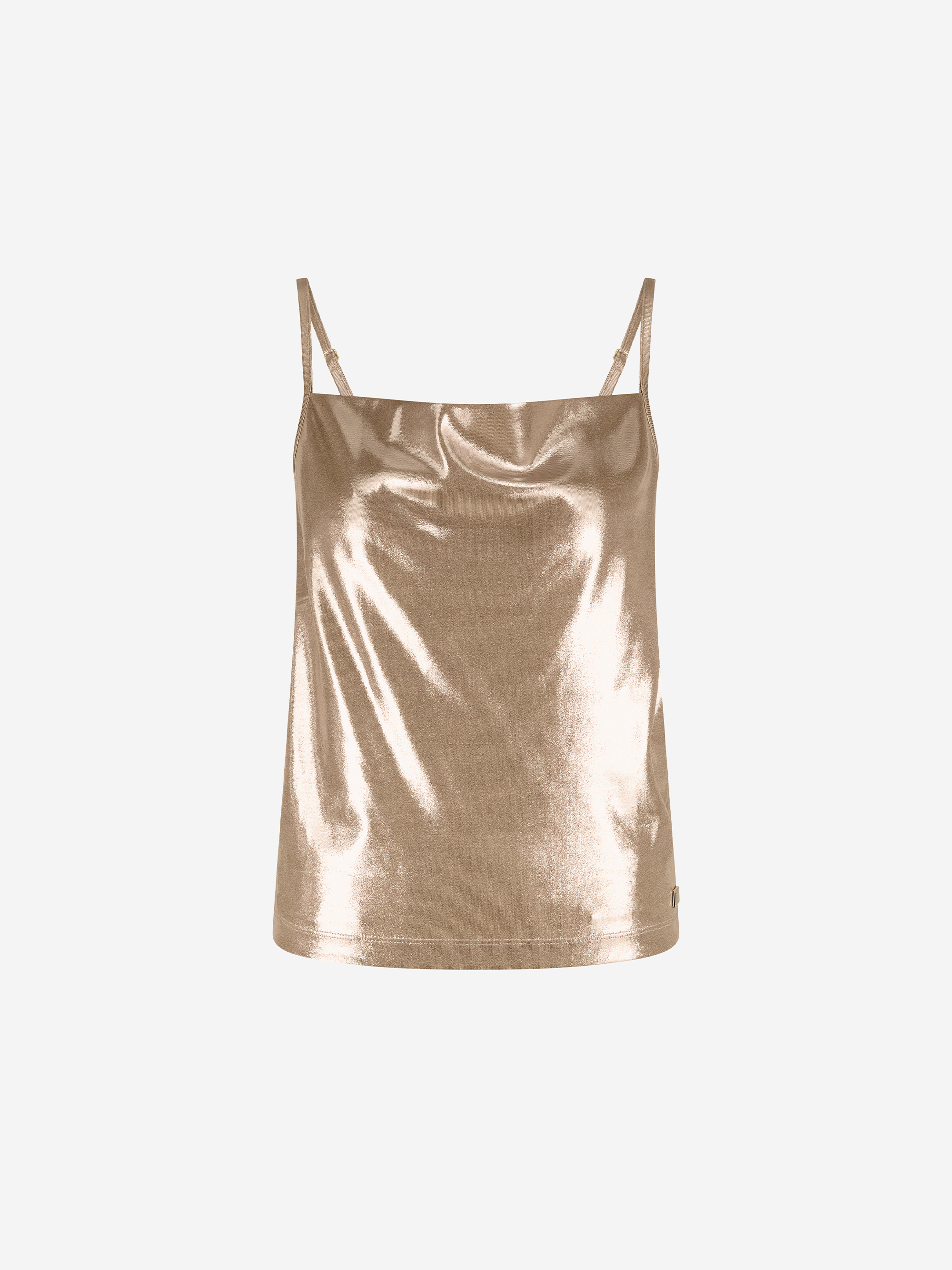 Metallic look top met watervalhals