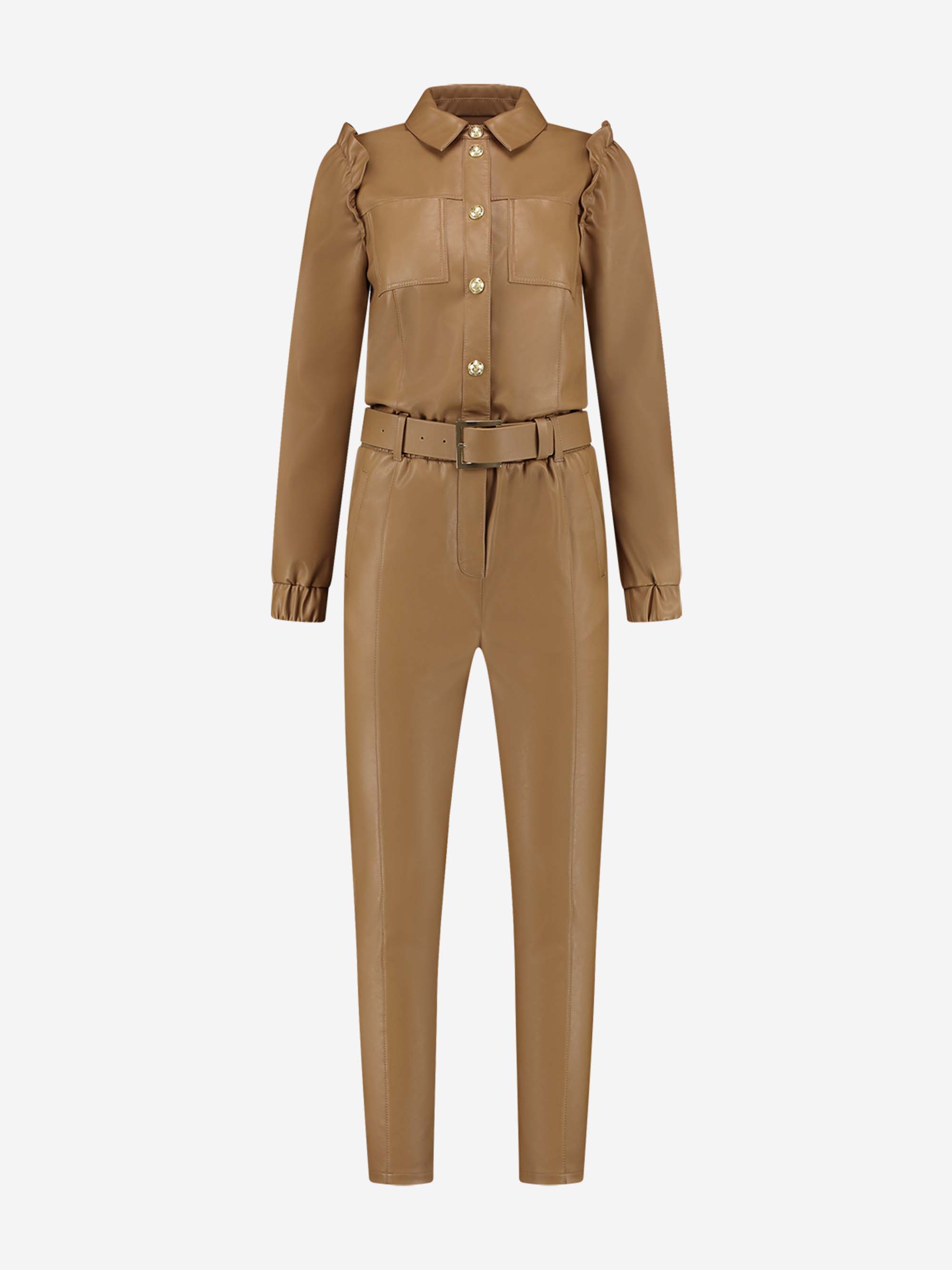 Vegan leren jumpsuit met riem 