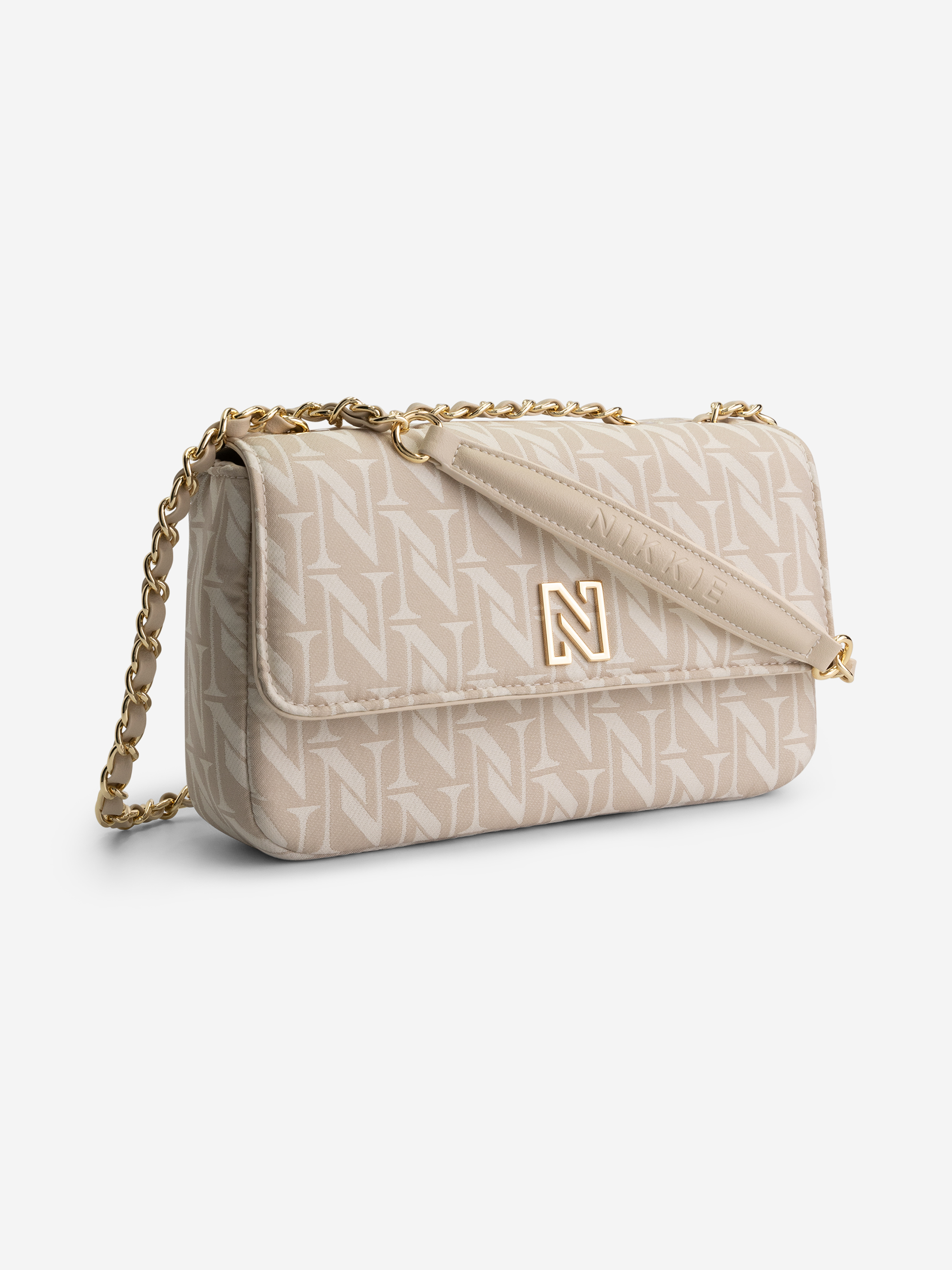 Shoulder bag with logo pattern and chain handle