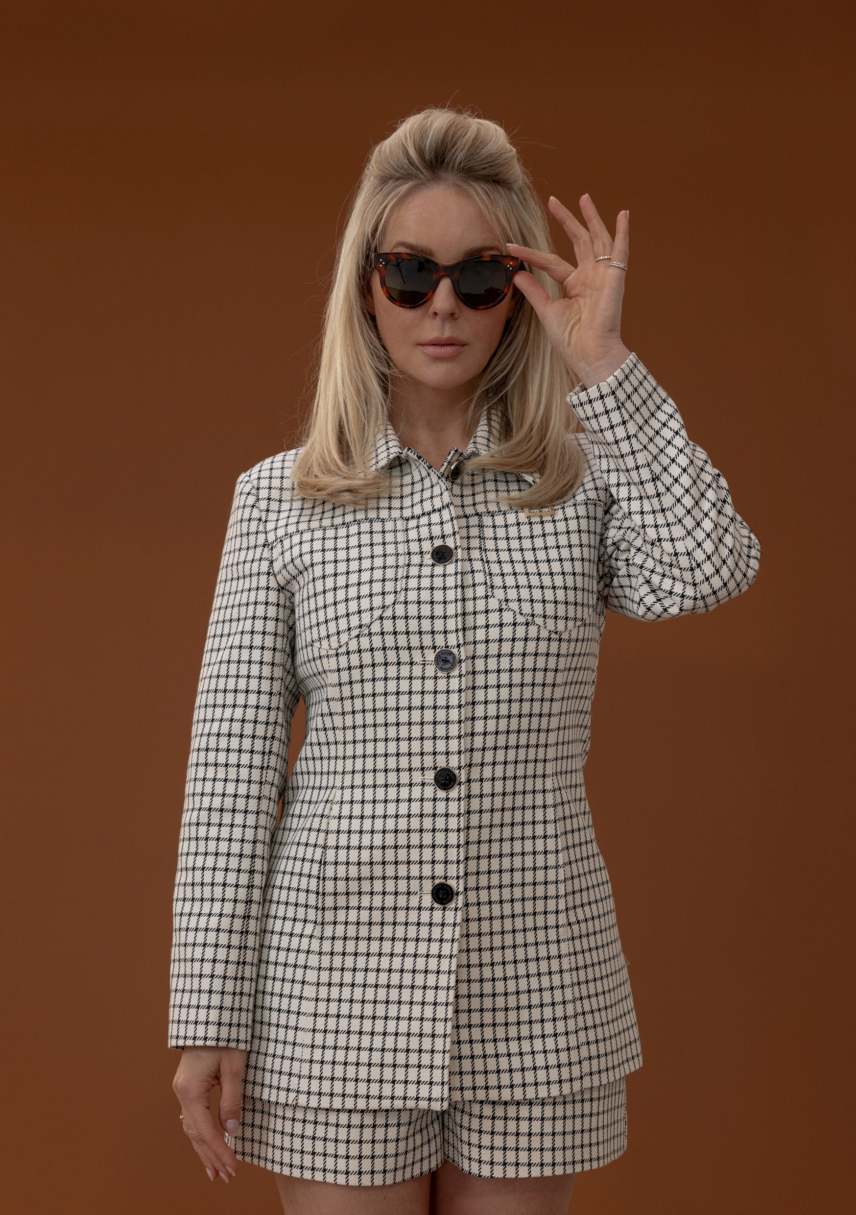 Long checked jacket