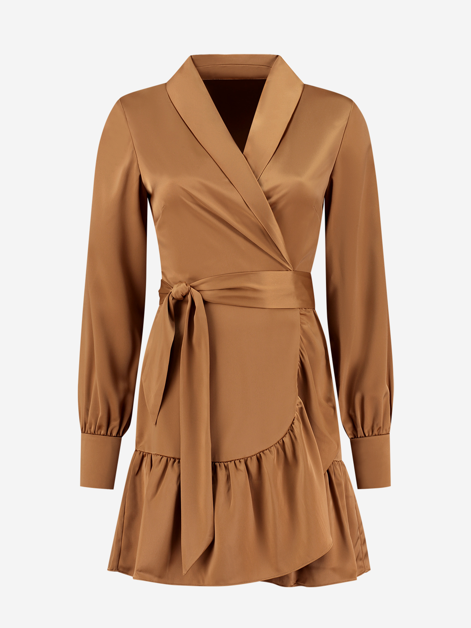 Satin look wrap dress with tie belt