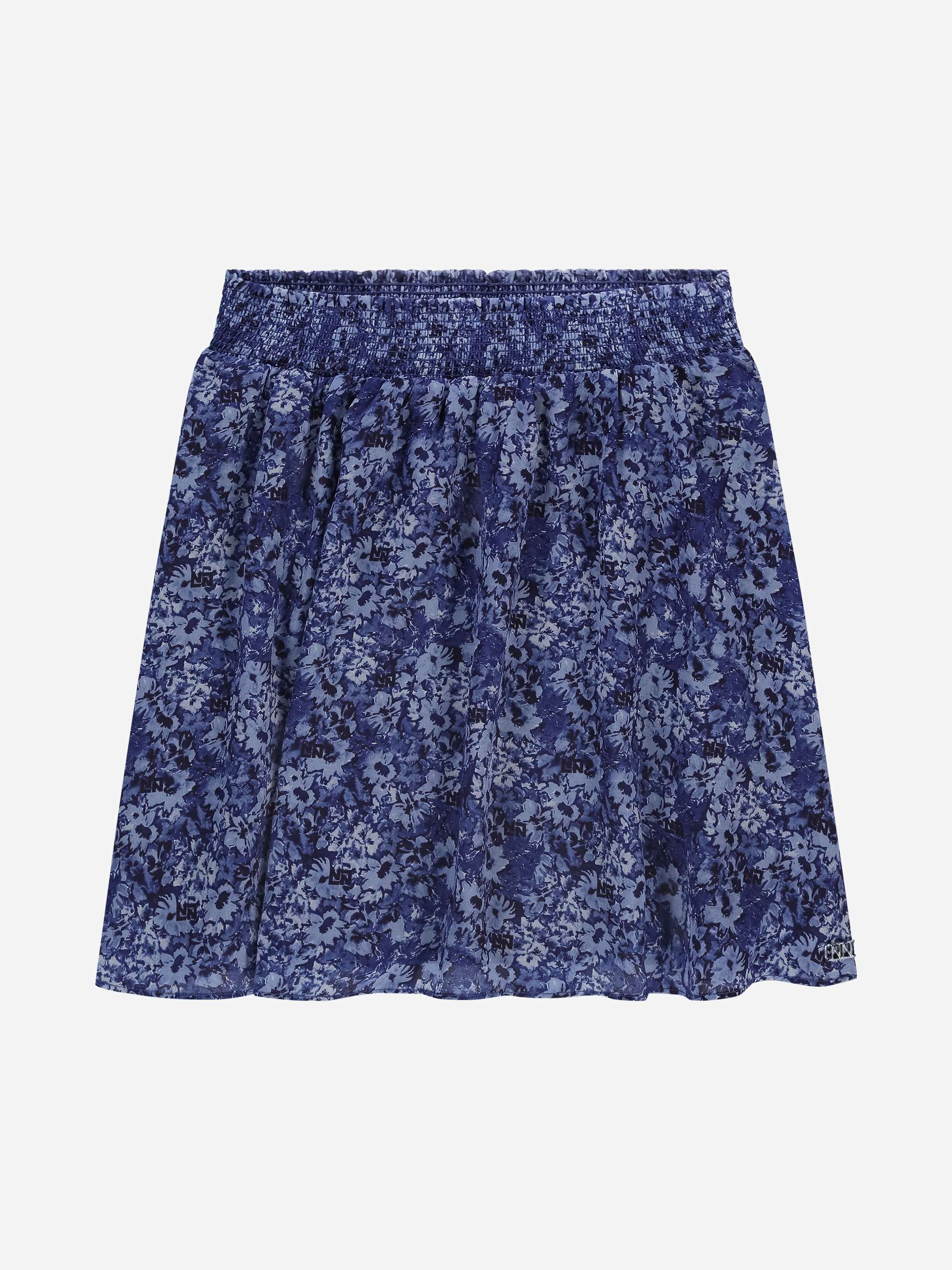 Short skirt with floral print and elastic waistband