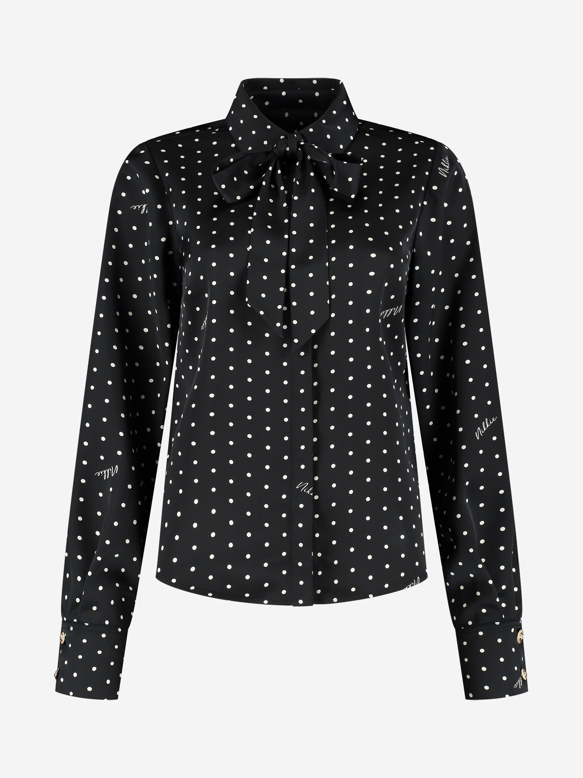 Blouse with dots and tie cord