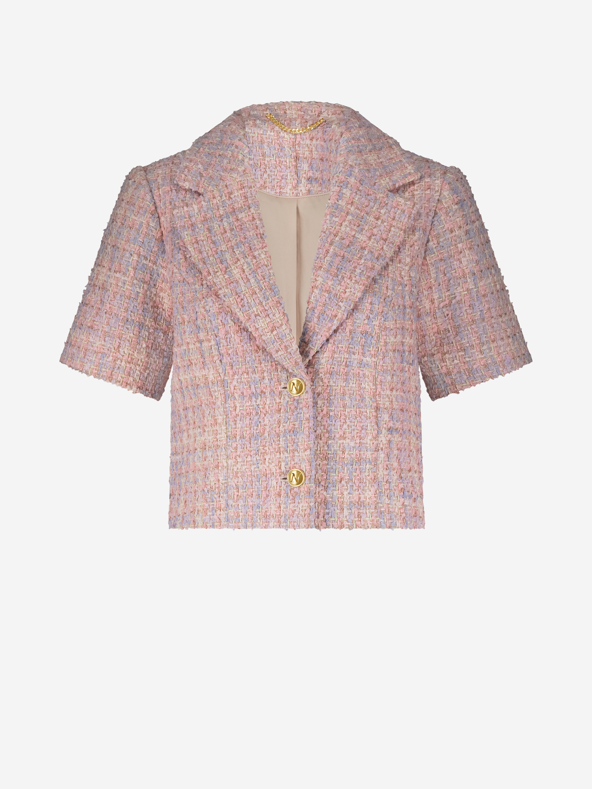 Cropped tweed blazer with glitter thread
