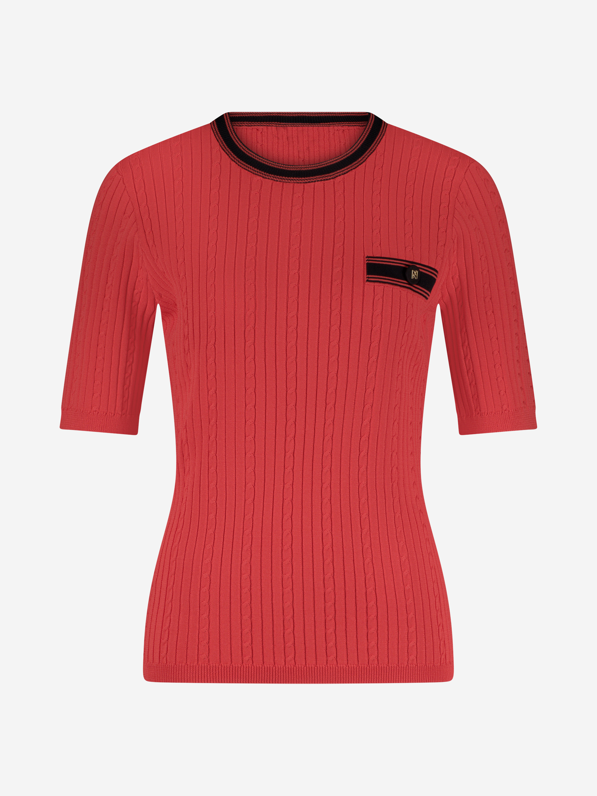 Geribbelde top met gevlochten en gestreepte details