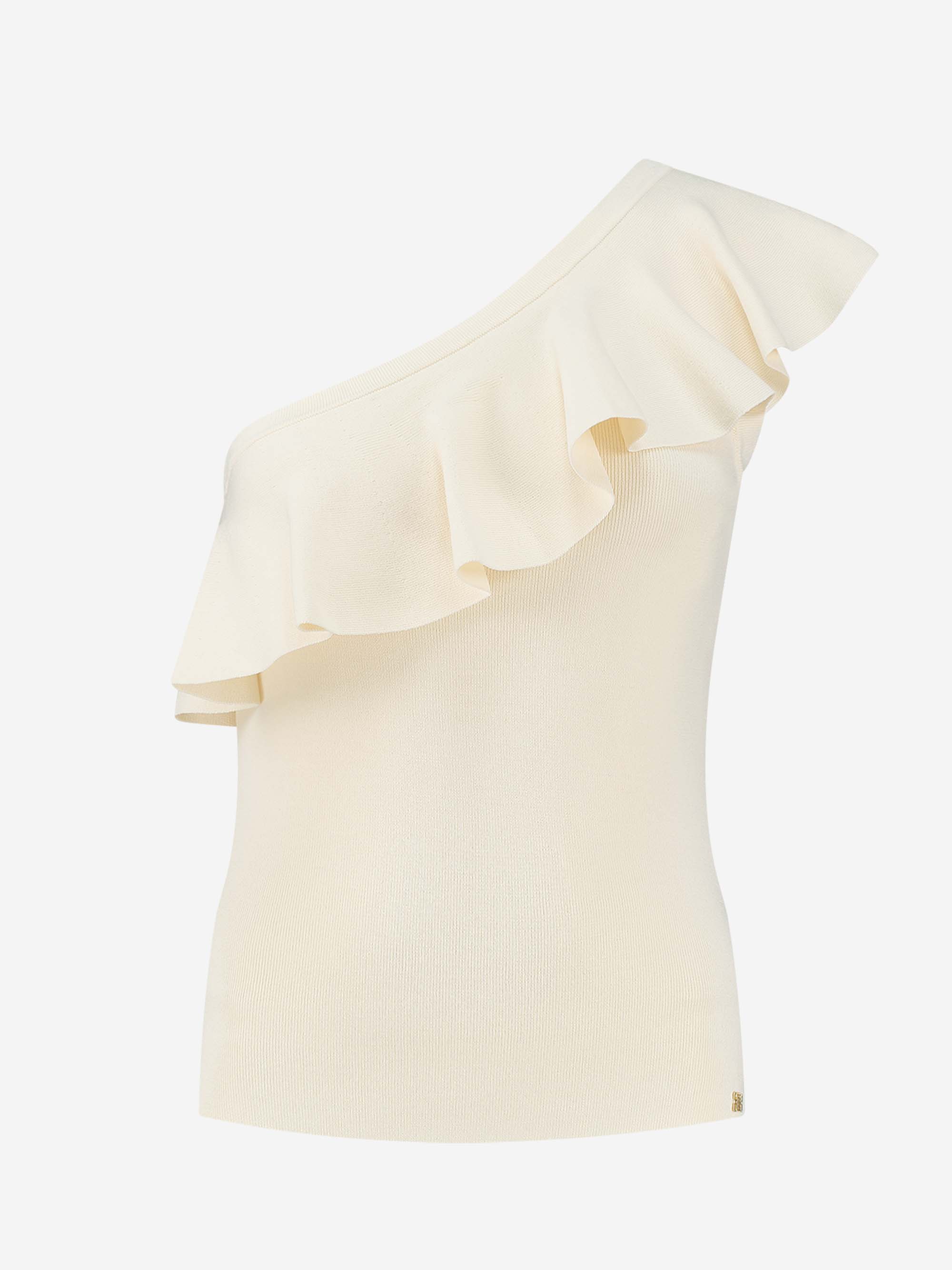 Fitted one-shoulder top with ruffles
