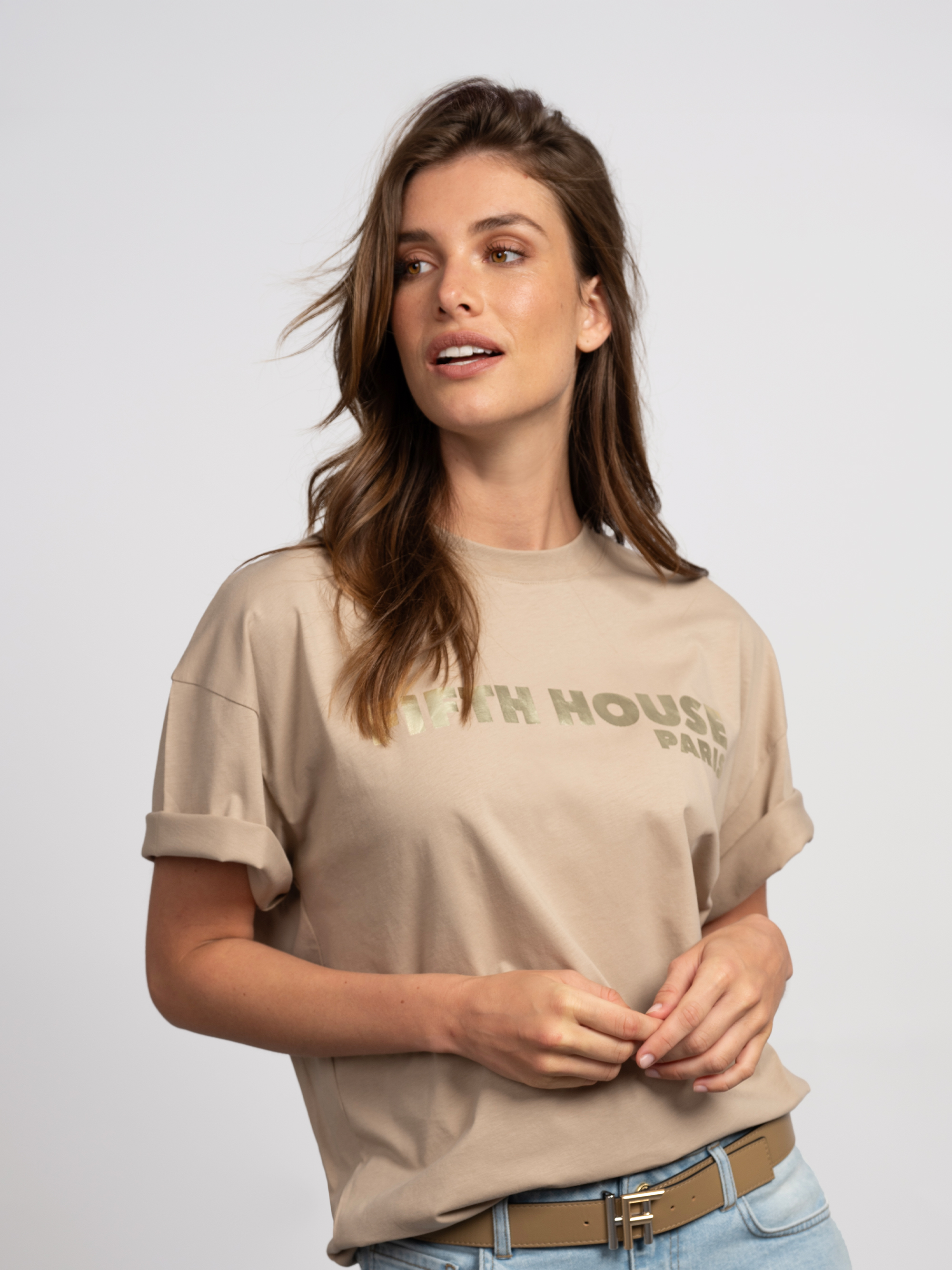 Losvallend T-shirt met tekstopdruk